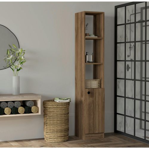 Colonne Salle De Bains Effet Noyer, 1 Porte 3 Niches Marfa