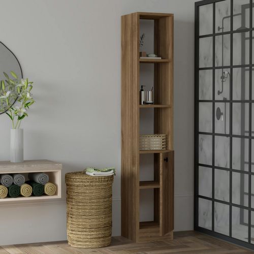 Colonne Salle De Bains Effet Noyer, 1 Porte 3 Niches Marfa