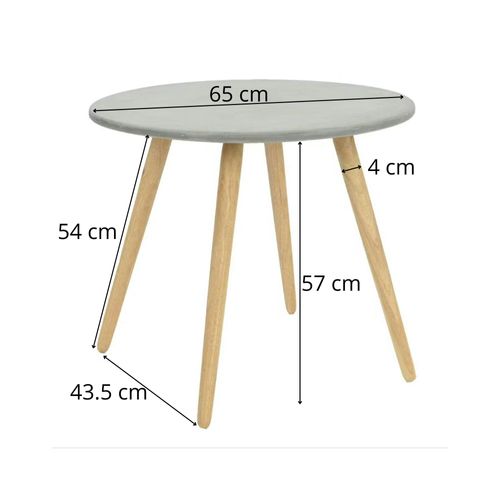 Bout De Canapé Rond Pieds Bois Et Plateau Béton D65xh57cm