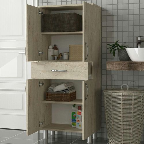 Meuble Salle De Bains Effet Travertin, 4 Portes 1 Tiroir Jena