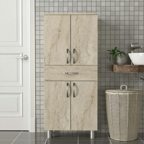 Meuble Salle De Bains Effet Travertin, 4 Portes 1 Tiroir Jena