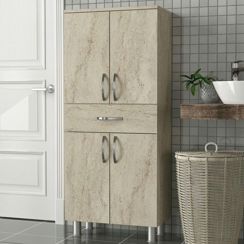 Meuble Salle De Bains Effet Travertin, 4 Portes 1 Tiroir Jena