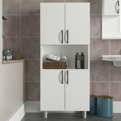 Meuble Salle De Bains Blanc, 4 Portes 1 Niche Jena