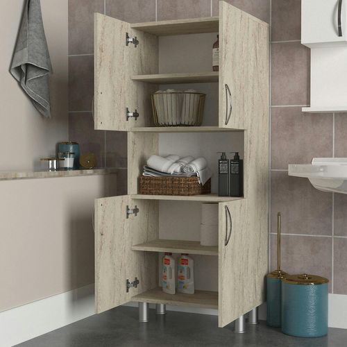 Meuble Salle De Bains Effet Travertin, 4 Portes 1 Niche Jena