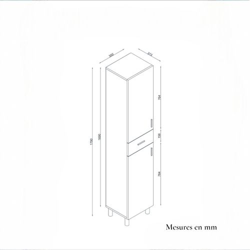 Colonne Salle De Bains Blanche 2 Portes, 1 Tiroir Jena