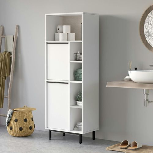 Colonne Salle De Bains Blanche 2 Portes 5 Niches Jena