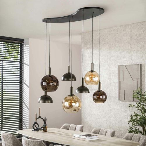 Suspension Industrielle Abat-jour Verre Et Métal 7 Lampes Nova