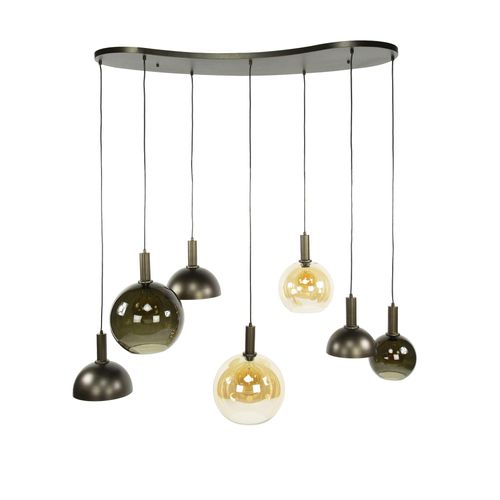 Suspension Industrielle Abat-jour Verre Et Métal 7 Lampes Nova