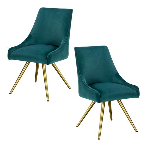 Chaise Velours Bleu Lagon (lot De 2) Hobart