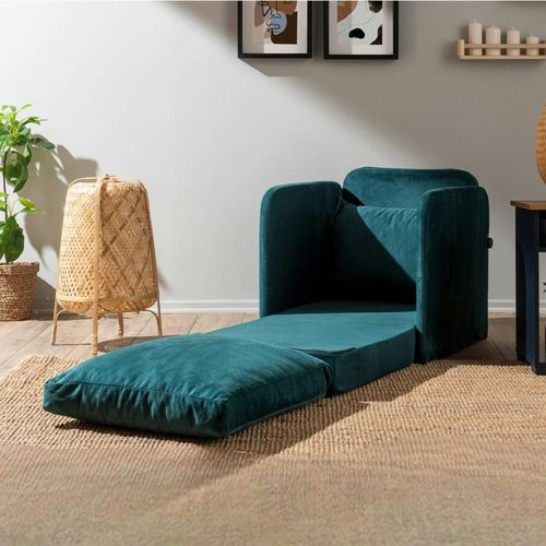 Fauteuil Convertible Velours Bleu Lagon Couchage 200 Cm Oruro