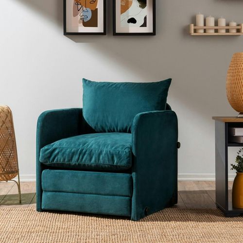Fauteuil Convertible Velours Bleu Lagon Couchage 200 Cm Oruro