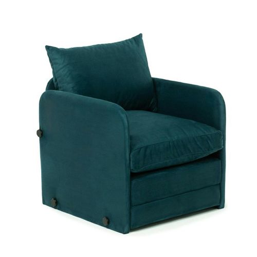 Fauteuil Convertible Velours Bleu Lagon Couchage 200 Cm Oruro