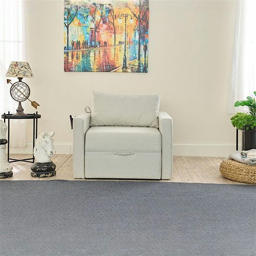 Fauteuil Lit Convertible Écru Avec Porte-revues Manil