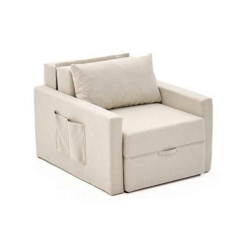 Fauteuil Lit Convertible Écru Avec Porte-revues Manil