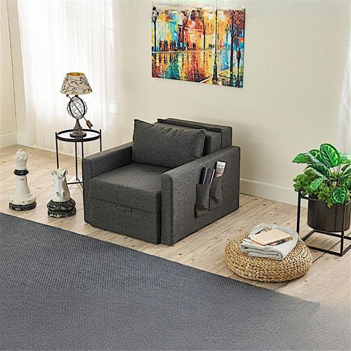 Fauteuil Lit Convertible Anthracite Avec Porte-revues Manil