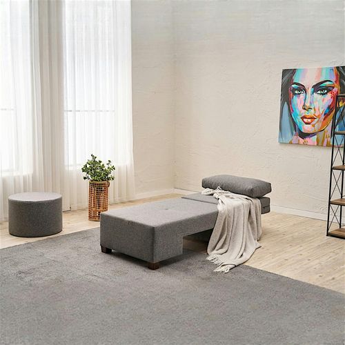 Fauteuil Convertible Gris En Lin, Plateau Droit Buzon
