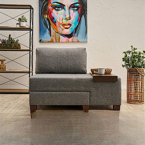 Fauteuil Convertible Gris En Lin, Plateau Droit Buzon