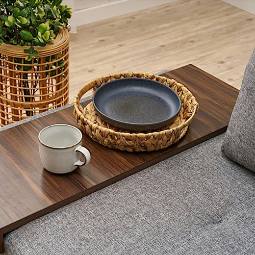 Fauteuil Convertible Gris En Lin, Plateau Gauche Buzon