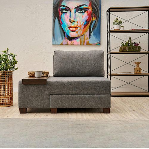 Fauteuil Convertible Gris En Lin, Plateau Gauche Buzon