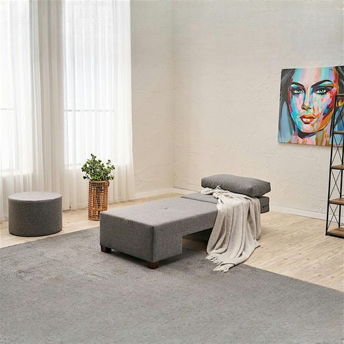 Fauteuil Convertible Gris En Lin, Plateau Gauche Buzon