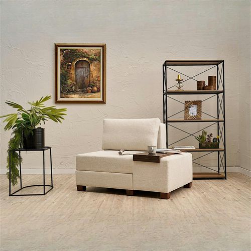 Fauteuil Convertible Écru Chenille, Plateau Droit Buzon