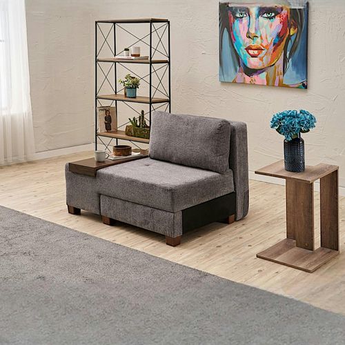Fauteuil Convertible Gris Chenille, Plateau Gauche Buzon