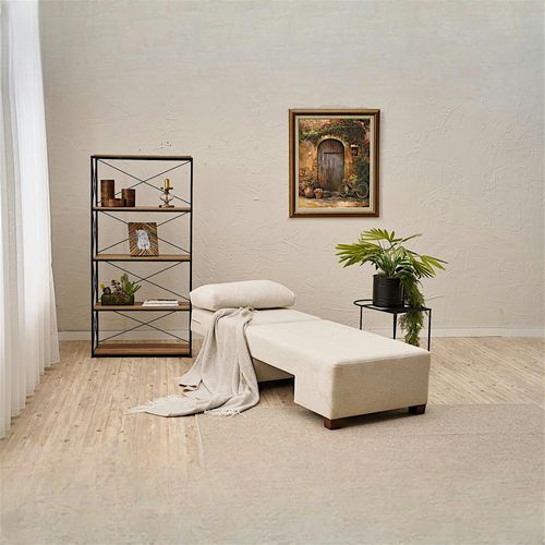 Fauteuil Convertible Écru Chenille, Plateau Gauche Buzon