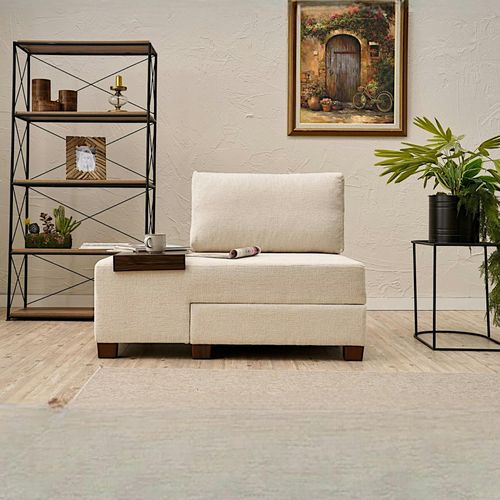 Fauteuil Convertible Écru Chenille, Plateau Gauche Buzon