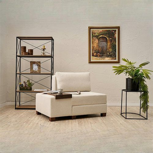 Fauteuil Convertible Écru Chenille, Plateau Gauche Buzon