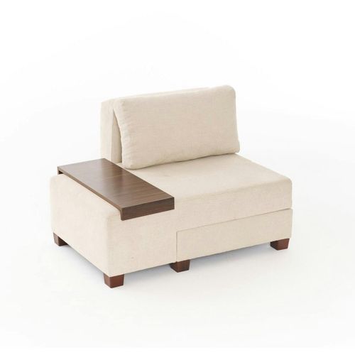 Fauteuil Convertible Écru Chenille, Plateau Gauche Buzon