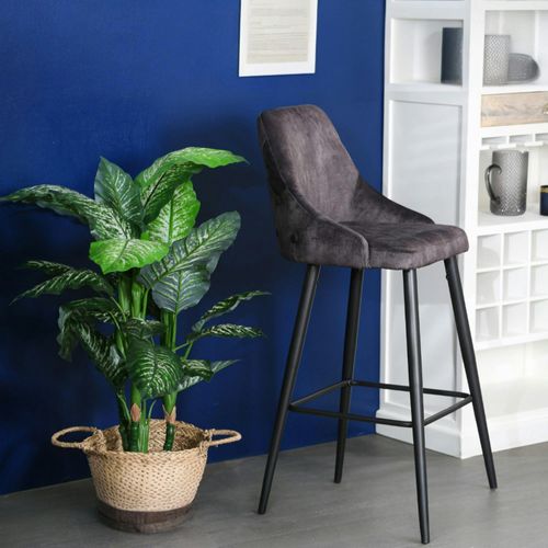 Chaise De Bar Velours Gris Anthracite (lot De 2) Malmoe
