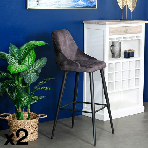 Chaise De Bar Velours Gris Anthracite (lot De 2) Malmoe