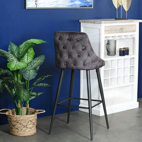 Chaise De Bar Velours Gris Anthracite (lot De 2) Malmoe