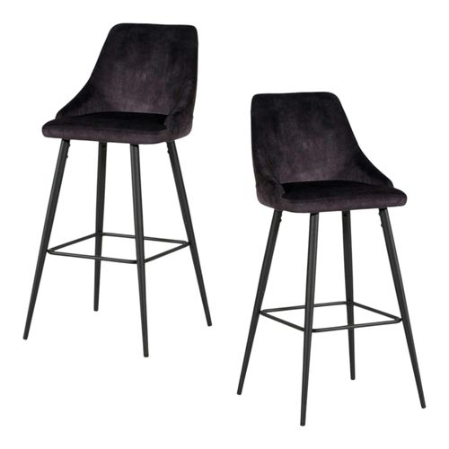 Chaise De Bar Velours Gris Anthracite (lot De 2) Malmoe