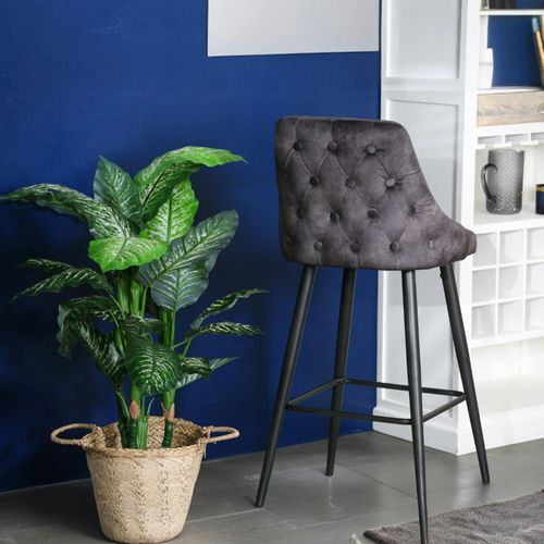 Chaise De Bar Velours Gris Anthracite (lot De 2) Malmoe