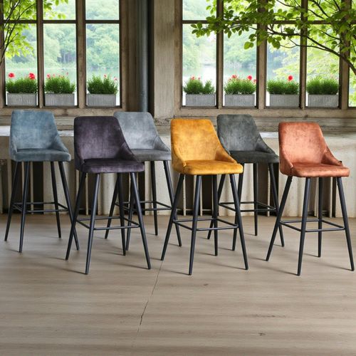 Chaise De Bar Velours Gris Anthracite (lot De 2) Malmoe