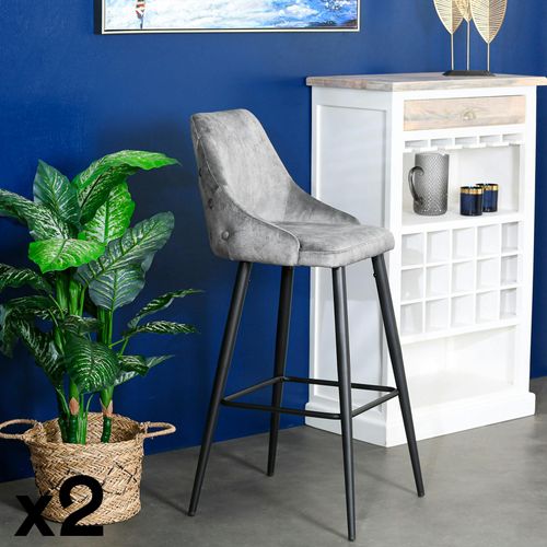 Chaise De Bar Velours Gris (lot De 2) Malmoe