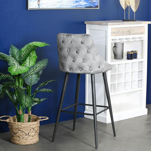 Chaise De Bar Velours Gris (lot De 2) Malmoe