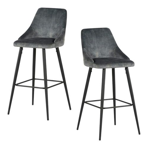 Chaise De Bar Velours Gris (lot De 2) Malmoe