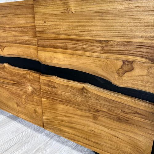 Buffet Moderne Bois Recyclé Teck Laque Noire Barbade