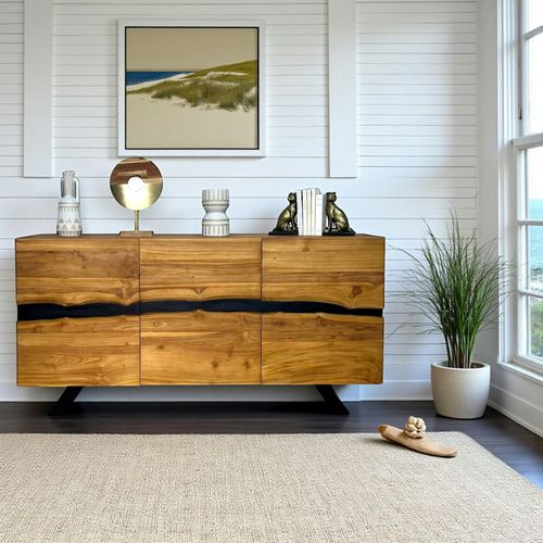 Buffet Moderne Bois Recyclé Teck Laque Noire Barbade