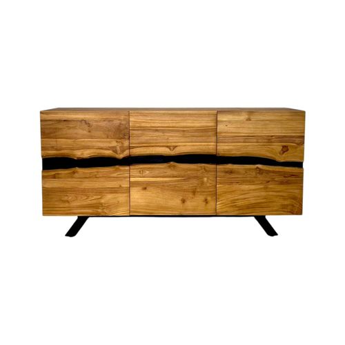 Buffet Moderne Bois Recyclé Teck Laque Noire Barbade