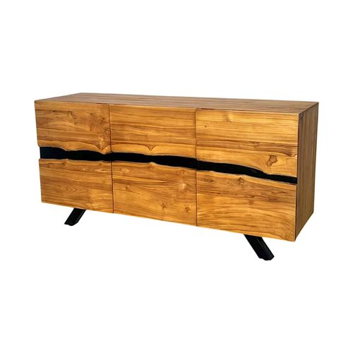 Buffet Moderne Bois Recyclé Teck Laque Noire Barbade