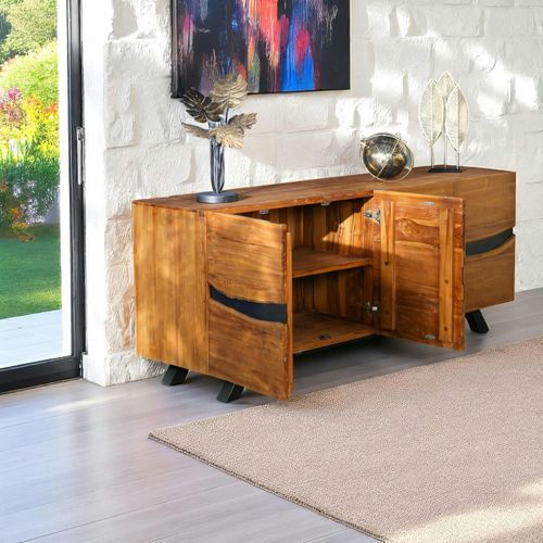 Buffet Moderne Bois Recyclé Teck Laque Noire 200 Cm Barbade