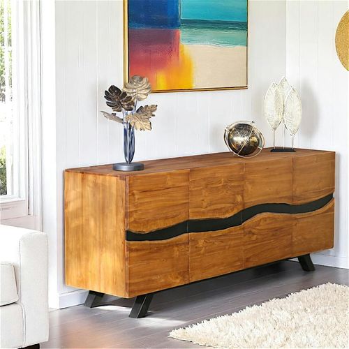 Buffet Moderne Bois Recyclé Teck Laque Noire 200 Cm Barbade