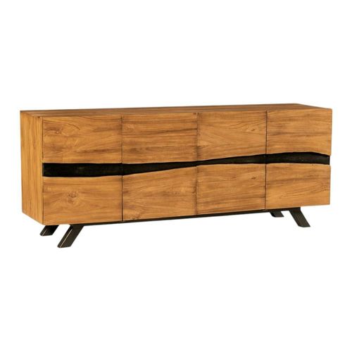 Buffet Moderne Bois Recyclé Teck Laque Noire 200 Cm Barbade