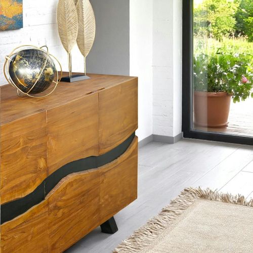 Buffet Moderne Bois Recyclé Teck Laque Noire 200 Cm Barbade