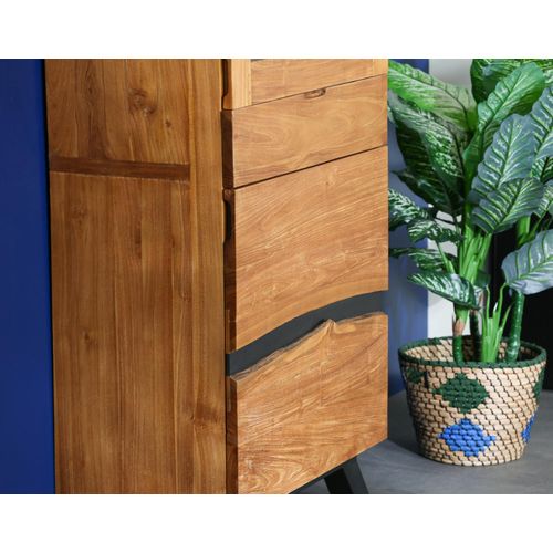 Colonne De Rangement Bois Recyclé Teck Laque Noire Barbade