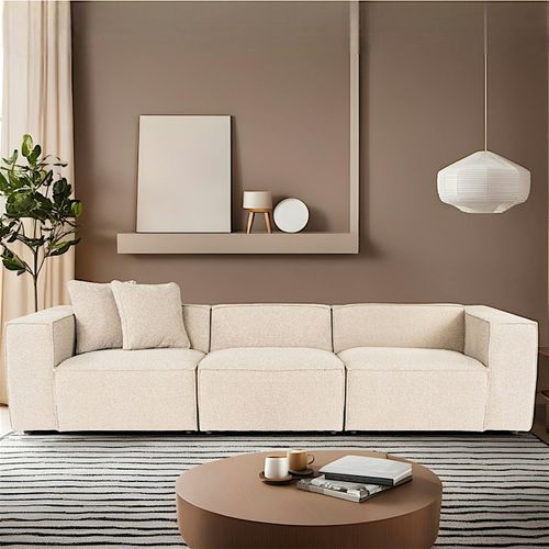 Canapé 4 Places Beige Rosé Design Coutures Apparentes Ostuni