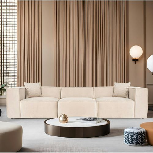 Canapé 4 Places Beige Crème Coutures Apparentes Ostuni